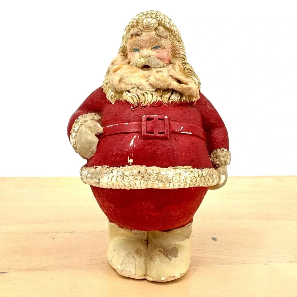 Rare Vintage 1930's Roly Poly 8” Chalkware Santa Claus